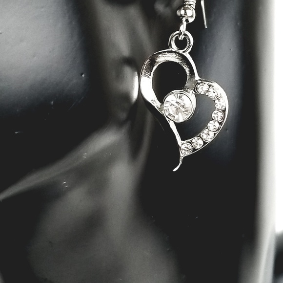 *Sold Hearts w/ Austrian Crystals Dangle Earrings - Picture 2 of 5